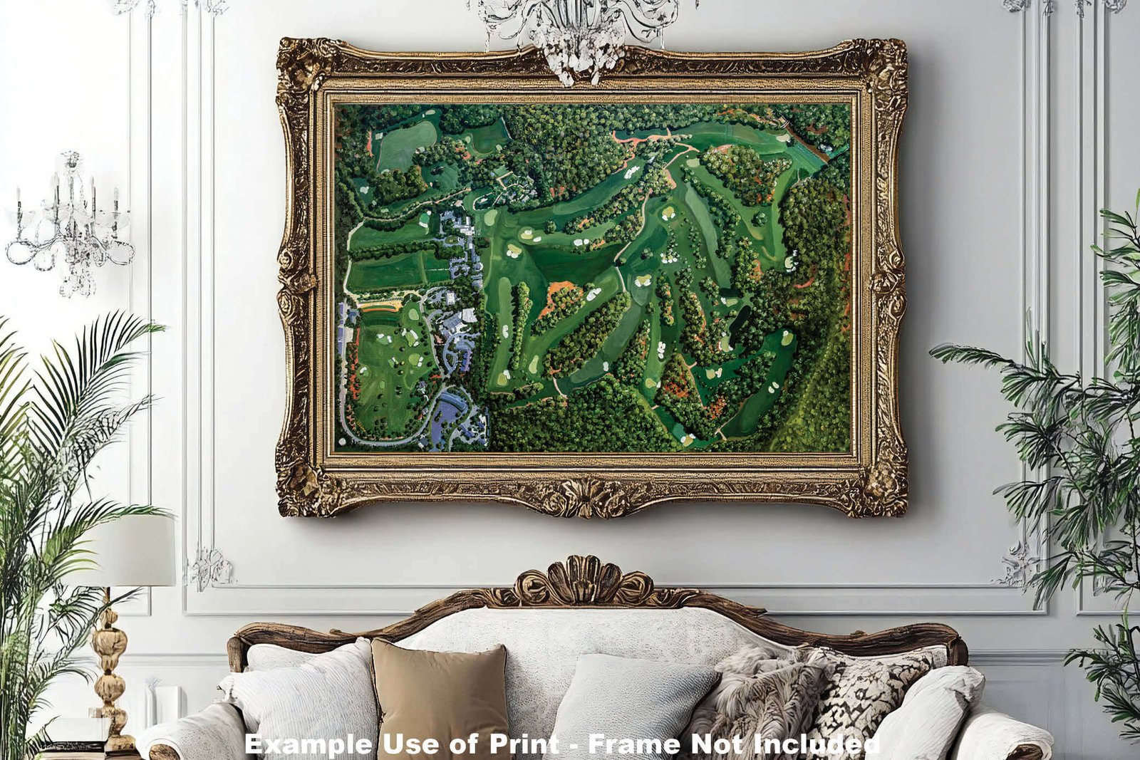 painting print Golf Course all 18 Holes Augusta National wall art Aerial View the Masters of Augusta Amen Corner White Dogwood Golden Bell Azalea canvas frame gallery wrapped stretched over 3/4 inch wood frame rigid backing semi-gloss lamination wall picture photograph photo fine art print wall hanging.