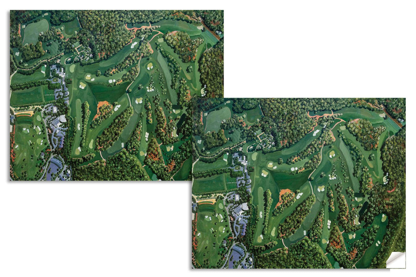 canvas prints Golf Course all 18 Holes Augusta National wall art Aerial View the Masters of Augusta Amen Corner White Dogwood Golden Bell Azalea canvas frame gallery wrapped stretched over 3/4 inch wood frame rigid backing semi-gloss lamination wall picture photograph photo fine art print wall hanging.