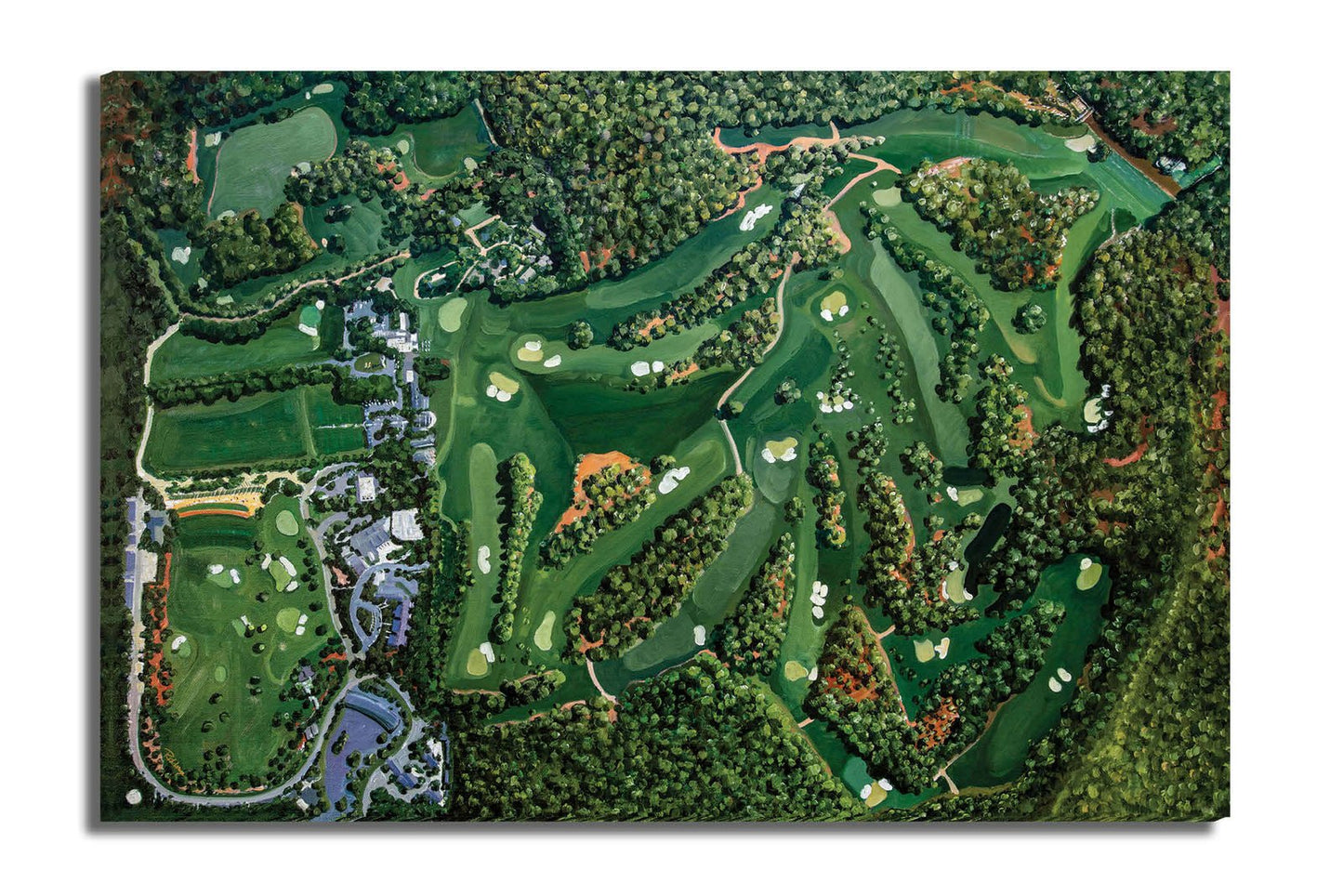 Amen Corner White Dogwood Golden Bell Azalea the Masters of Augusta painting print Aerial View Augusta National Golf Course all 18 Holes canvas prints 8x10-40x60in Oil Painting Art Print wall art rolled canvas print with corner curled image poster picture photograph photo fine art print wall hanging.