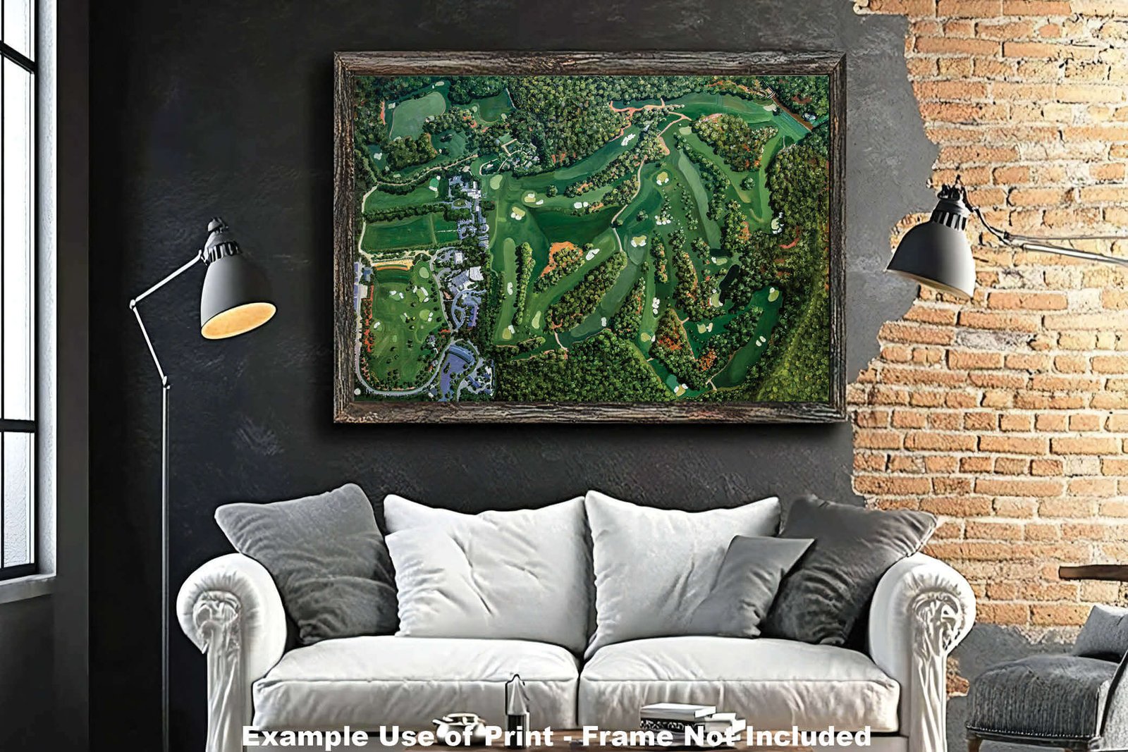 Aerial View Augusta National the Masters of Augusta Golf Course all 18 Holes Amen Corner White Dogwood Golden Bell Azalea wall artwork oil painting 8x10-40x60in Oil Painting Art Print framed art example on the wall image poster picture photograph photo fine art print wall hanging.
