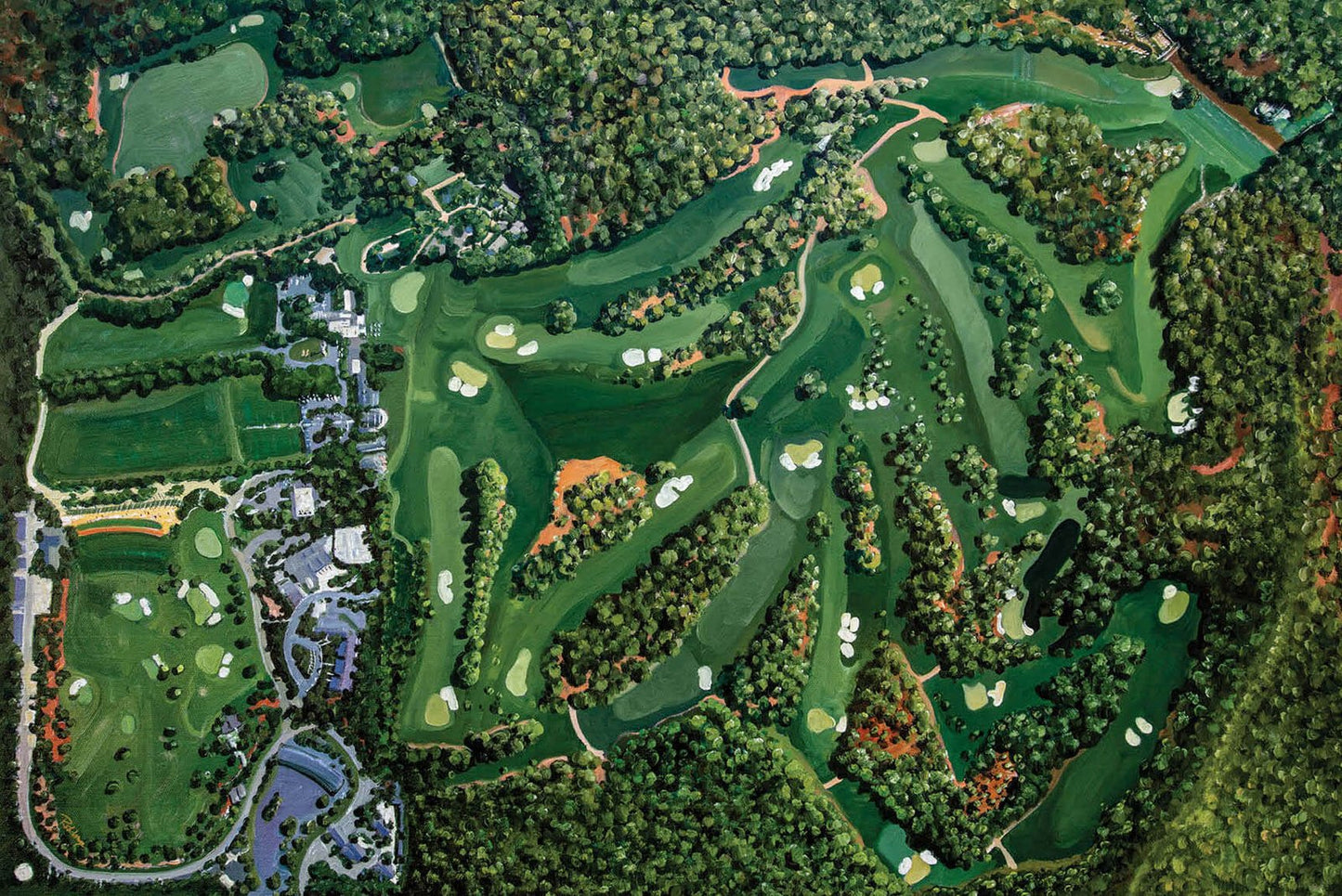 canvas prints Augusta National Golf Course all 18 Holes wall art Aerial View the Masters of Augusta painting print Amen Corner White Dogwood Golden Bell Azalea 8x10-40x60in Oil Painting Art Print painting print wall artwork lithograph matte paper poster picture photograph photo fine art print for wall hanging.