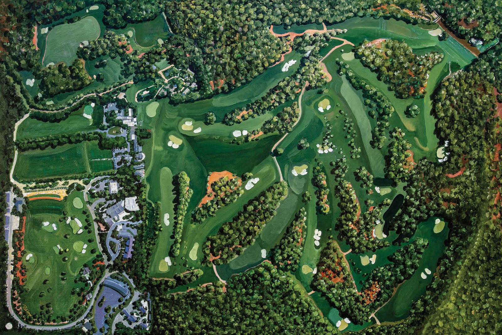 canvas prints Augusta National Golf Course all 18 Holes wall art Aerial View the Masters of Augusta painting print Amen Corner White Dogwood Golden Bell Azalea 8x10-40x60in Oil Painting Art Print painting print wall artwork lithograph matte paper poster picture photograph photo fine art print for wall hanging.