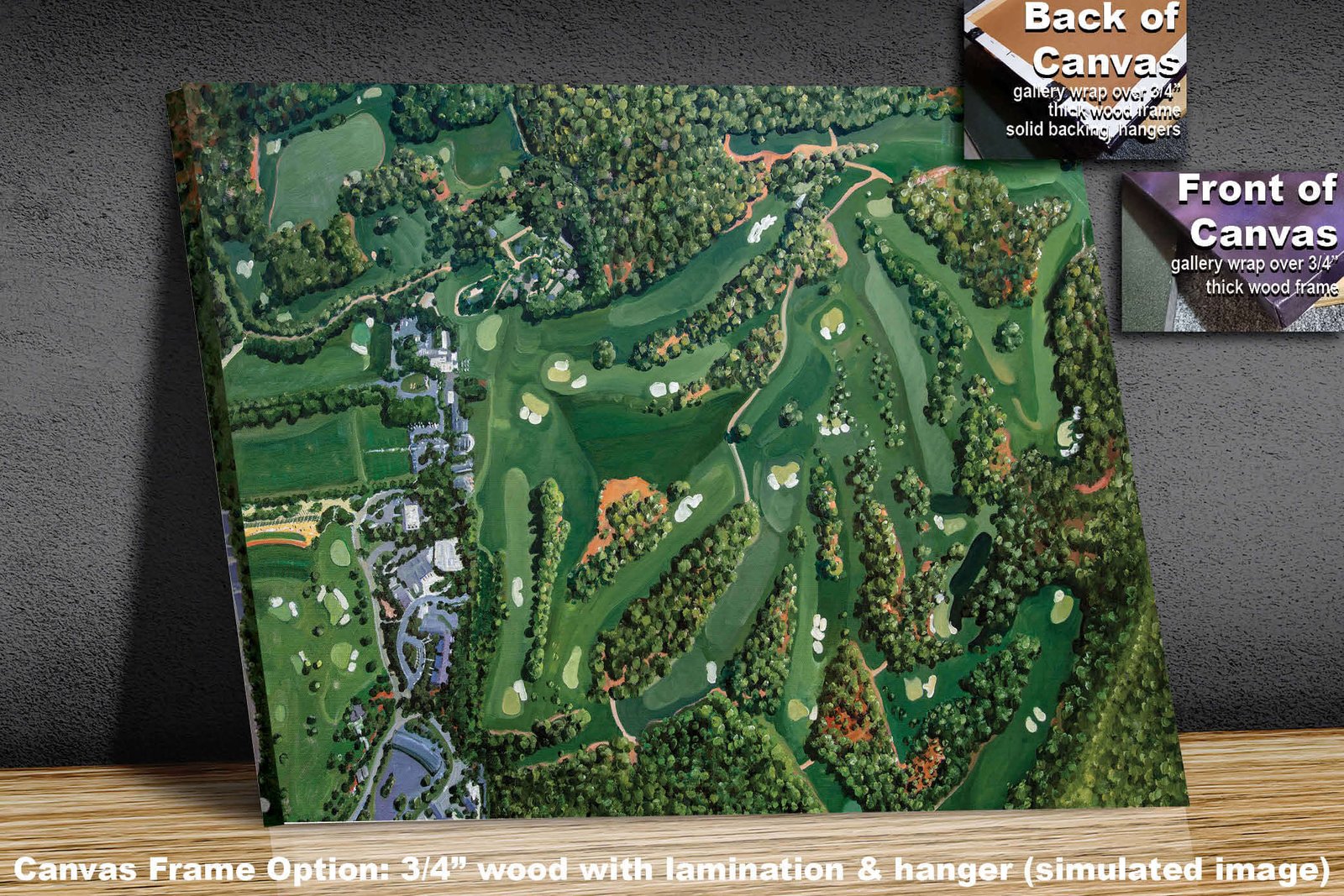 Aerial View canvas prints Augusta National Golf Course all 18 Holes wall art the Masters of Augusta painting print oil painting painting print wall artwork Amen Corner White Dogwood Golden Bell Azalea available as canvas rolled polyester or standard cotton canvas roll mailed in a heavy duty cardboard tube image poster picture photograph photo fine art print wall hanging.