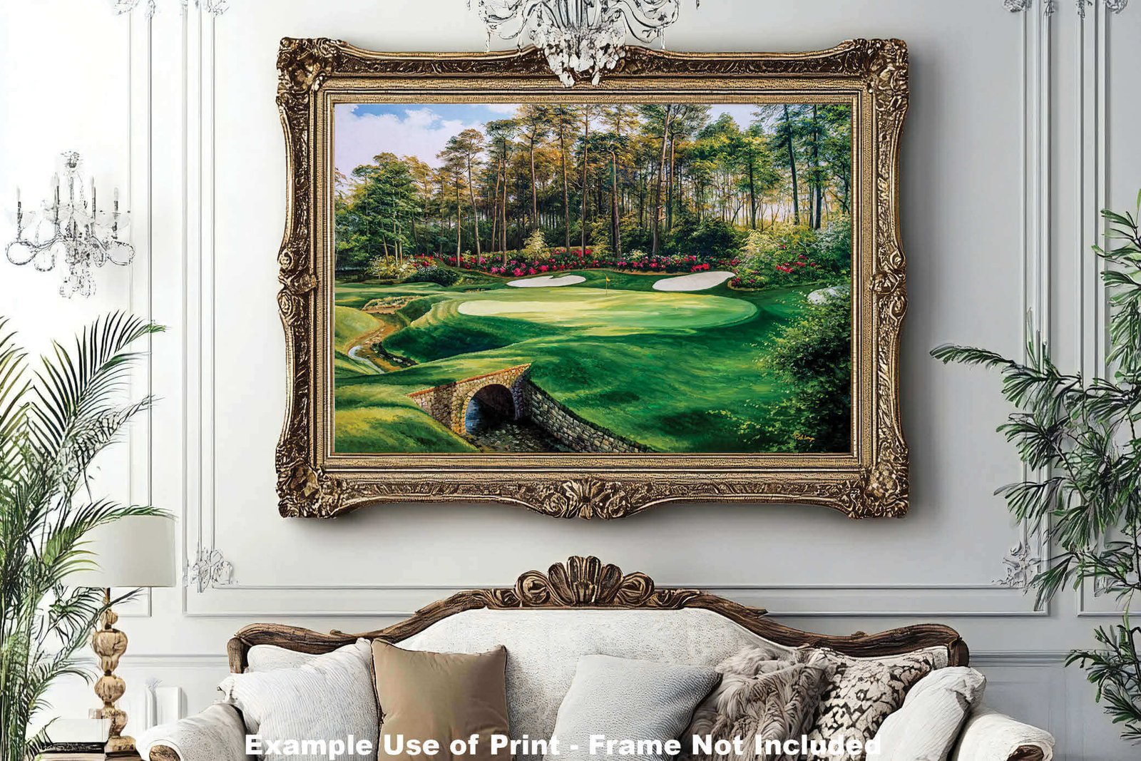 painting print Hole 13 Augusta National Golf Club wall art PGA Masters Azalea canvas frame gallery wrapped stretched over 3/4 inch wood frame rigid backing semi-gloss lamination wall picture photograph photo fine art print wall hanging.