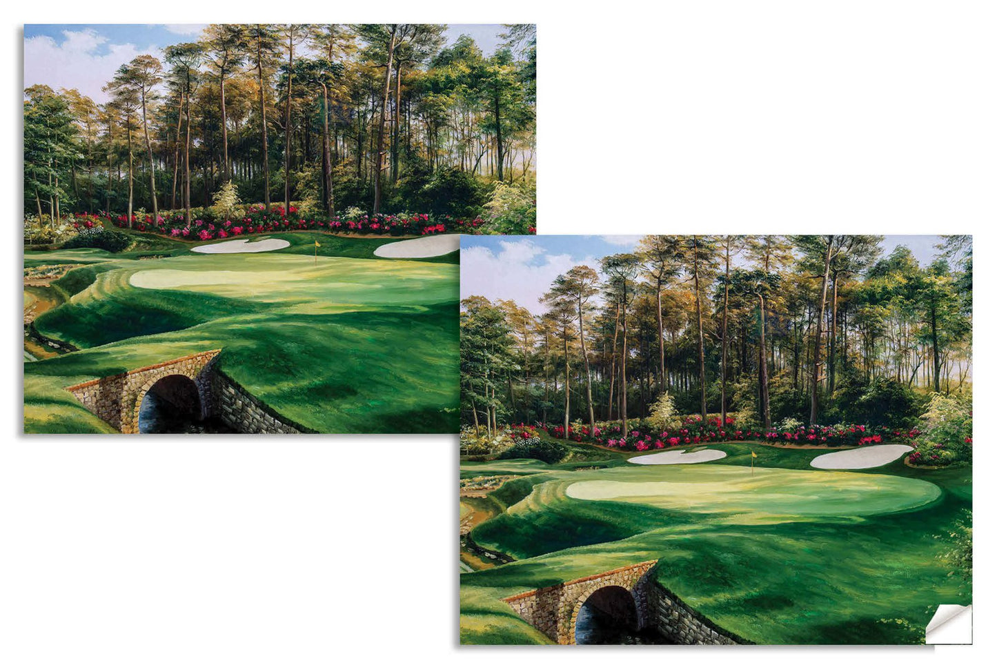 canvas prints Hole 13 Augusta National Golf Club wall art PGA Masters Azalea canvas frame gallery wrapped stretched over 3/4 inch wood frame rigid backing semi-gloss lamination wall picture photograph photo fine art print wall hanging.