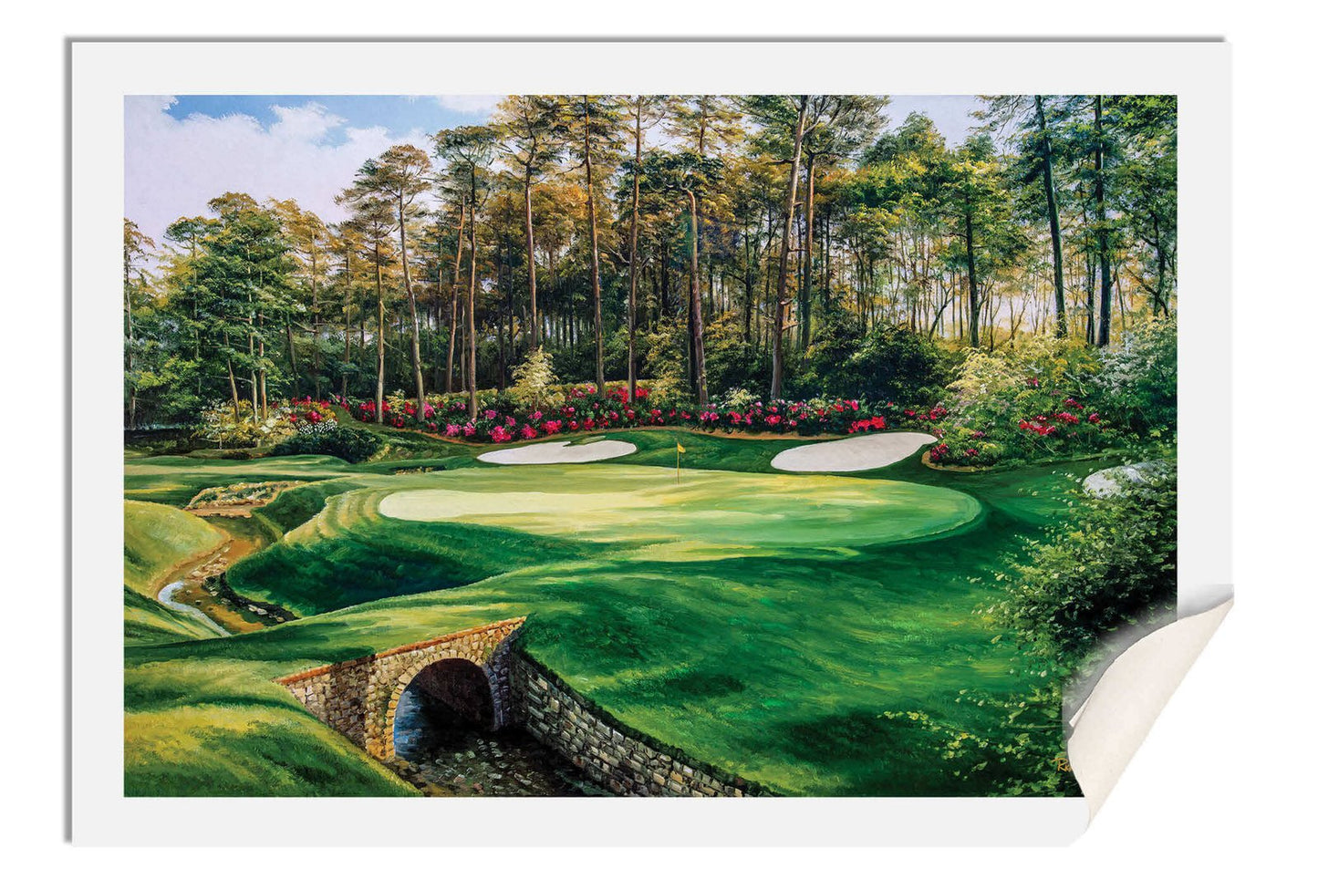 Masters Hole 13 PGA Azalea Augusta National Golf Club giclee rich image 8x10-40x60in Oil Painting Art Print framed art example on the wall image poster picture photograph photo fine art print wall hanging.