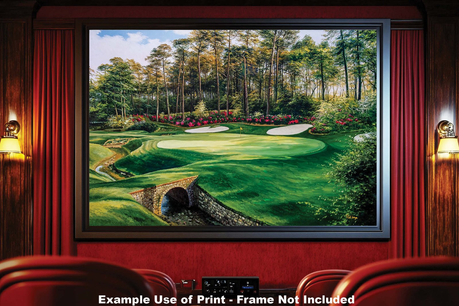 PGA Hole 13 Augusta National Golf Club Masters Azalea lithograph oil painting giclee 8x10-40x60in Oil Painting Art Print framed art example on the wall image poster picture photograph photo fine art print wall hanging.