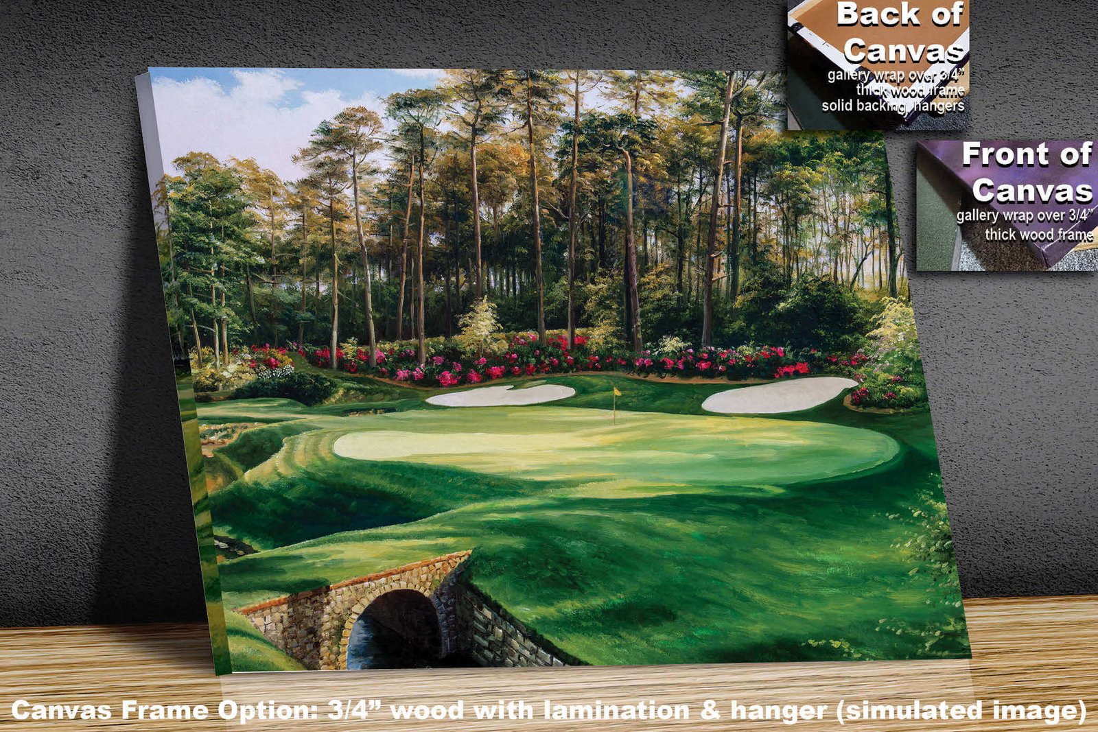 PGA canvas prints Augusta National Golf Club Hole 13 wall art Masters painting print oil painting painting print rich image Azalea available as canvas rolled polyester or standard cotton canvas roll mailed in a heavy duty cardboard tube image poster picture photograph photo fine art print wall hanging.