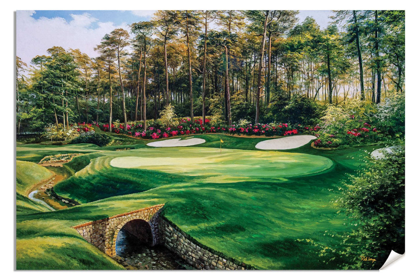 PGA Masters Augusta National Golf Club Hole 13 canvas prints Azalea canvas frame displayed on the wall with gallery wrapped stretched over 3/4 inch wood frame rigid backing semi-gloss lamination picture photograph photo fine art print wall hanging.
