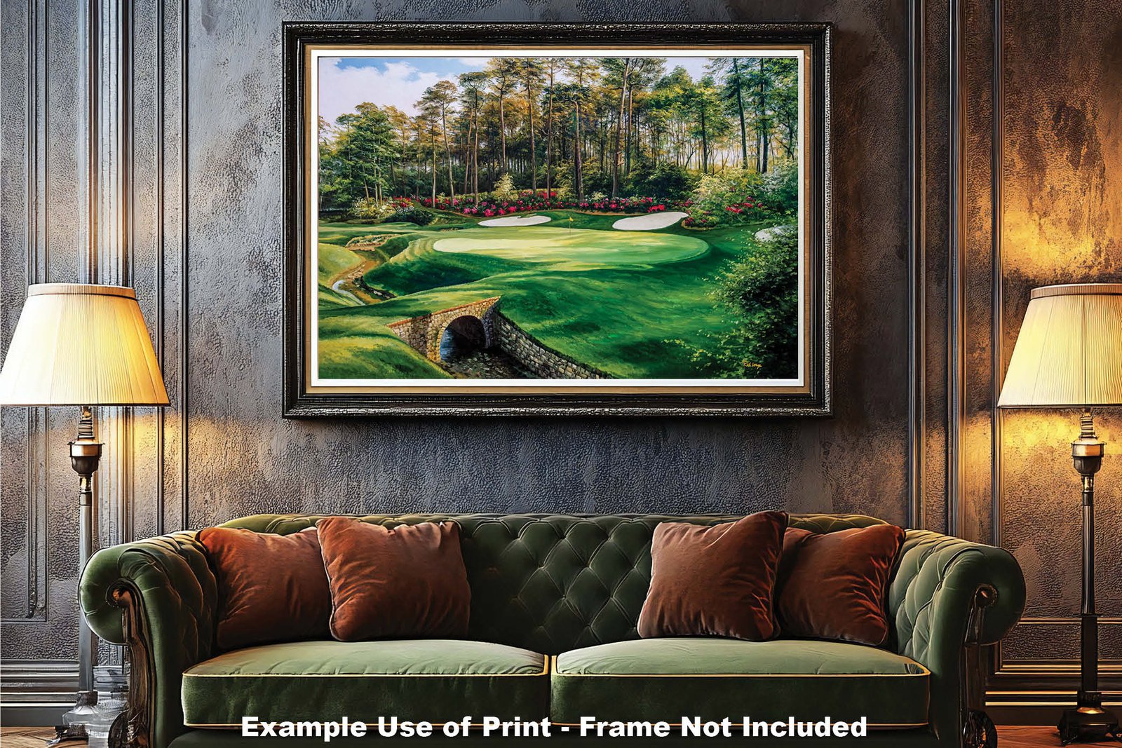 canvas prints Augusta National Golf Club Masters painting print PGA Hole 13 Azalea 8x10-40x60in Oil Painting Art Print lithograph wall decor wall art living room with thin framed picture art example on the wall image poster picture photograph photo fine art print wall hanging.