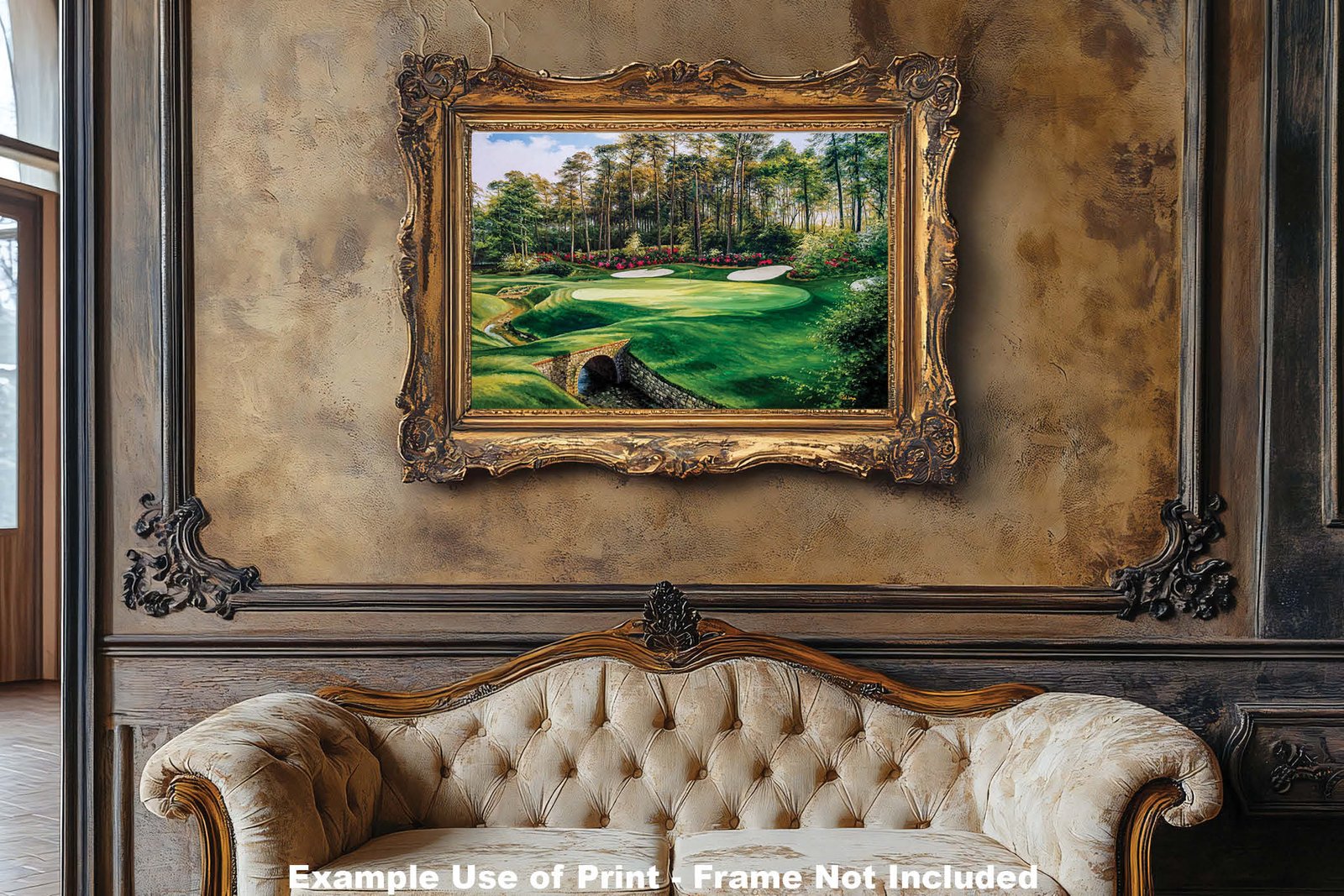 art on wall Augusta National Golf Club Hole 13 Masters PGA canvas prints Azalea 8x10-40x60in Oil Painting Art Print painting print luxury sitting room with framed art example on the wall image poster picture photograph photo fine art print wall hanging.