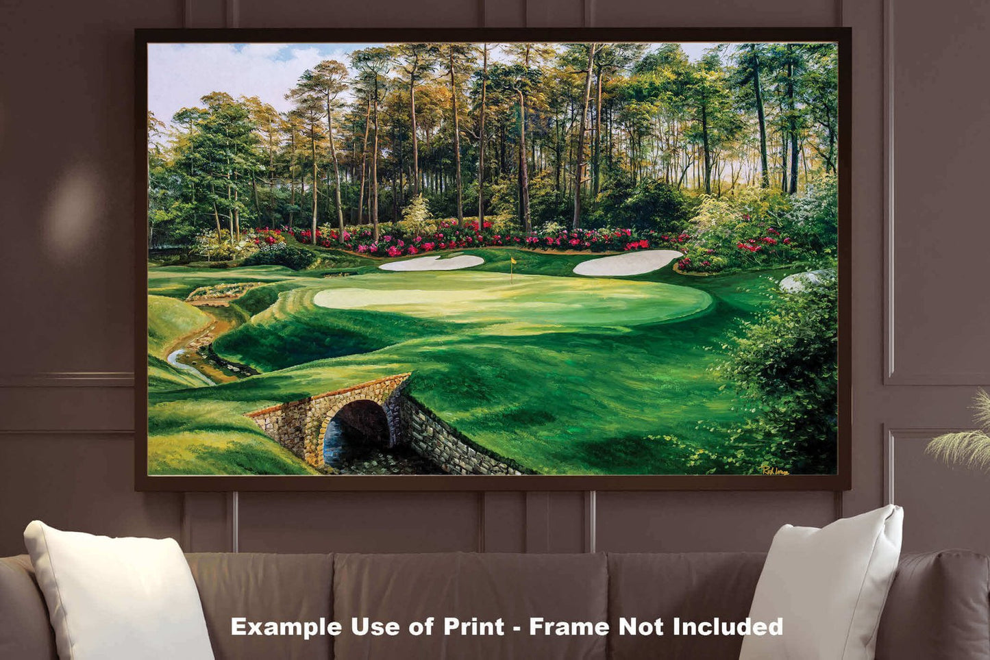 wall art Augusta National Golf Club Hole 13 painting print PGA Azalea Masters art on wall 8x10-40x60in Oil Painting Art Print canvas prints wide wood frame with mat art example on gray wall image poster picture photograph photo fine art print wall hanging.
