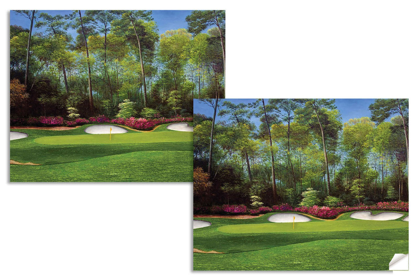 canvas prints Hole 13 Augusta National Golf Club wall art PGA Masters Azalea canvas frame gallery wrapped stretched over 3/4 inch wood frame rigid backing semi-gloss lamination wall picture photograph photo fine art print wall hanging.