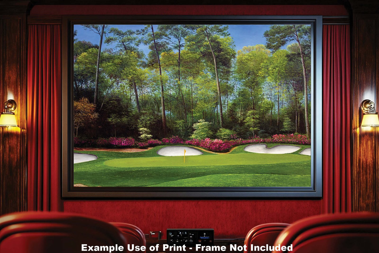 PGA Hole 13 Augusta National Golf Club Masters Azalea lithograph oil painting rich image 8x10-40x60in Oil Painting Art Print framed art example on the wall image poster picture photograph photo fine art print wall hanging.