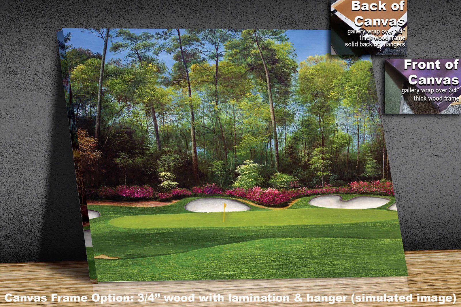 PGA canvas prints Augusta National Golf Club Hole 13 wall art Masters wall artwork oil painting wall artwork art print Azalea available as canvas rolled polyester or standard cotton canvas roll mailed in a heavy duty cardboard tube image poster picture photograph photo fine art print wall hanging.