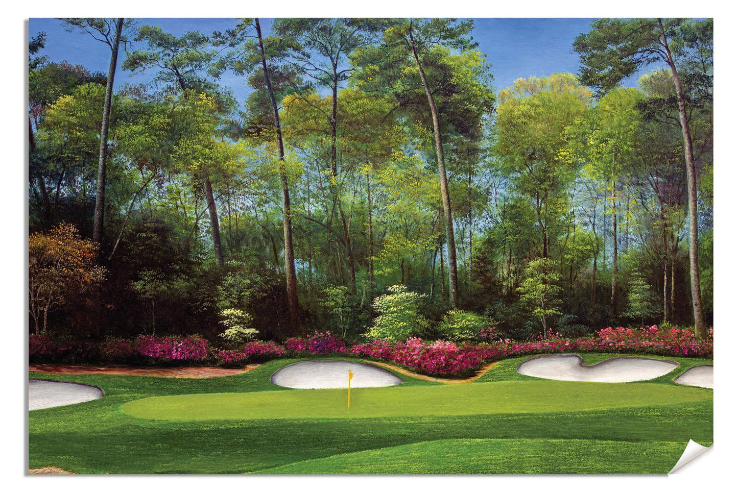 PGA Masters Augusta National Golf Club Hole 13 canvas prints Azalea canvas frame displayed on the wall with gallery wrapped stretched over 3/4 inch wood frame rigid backing semi-gloss lamination picture photograph photo fine art print wall hanging.