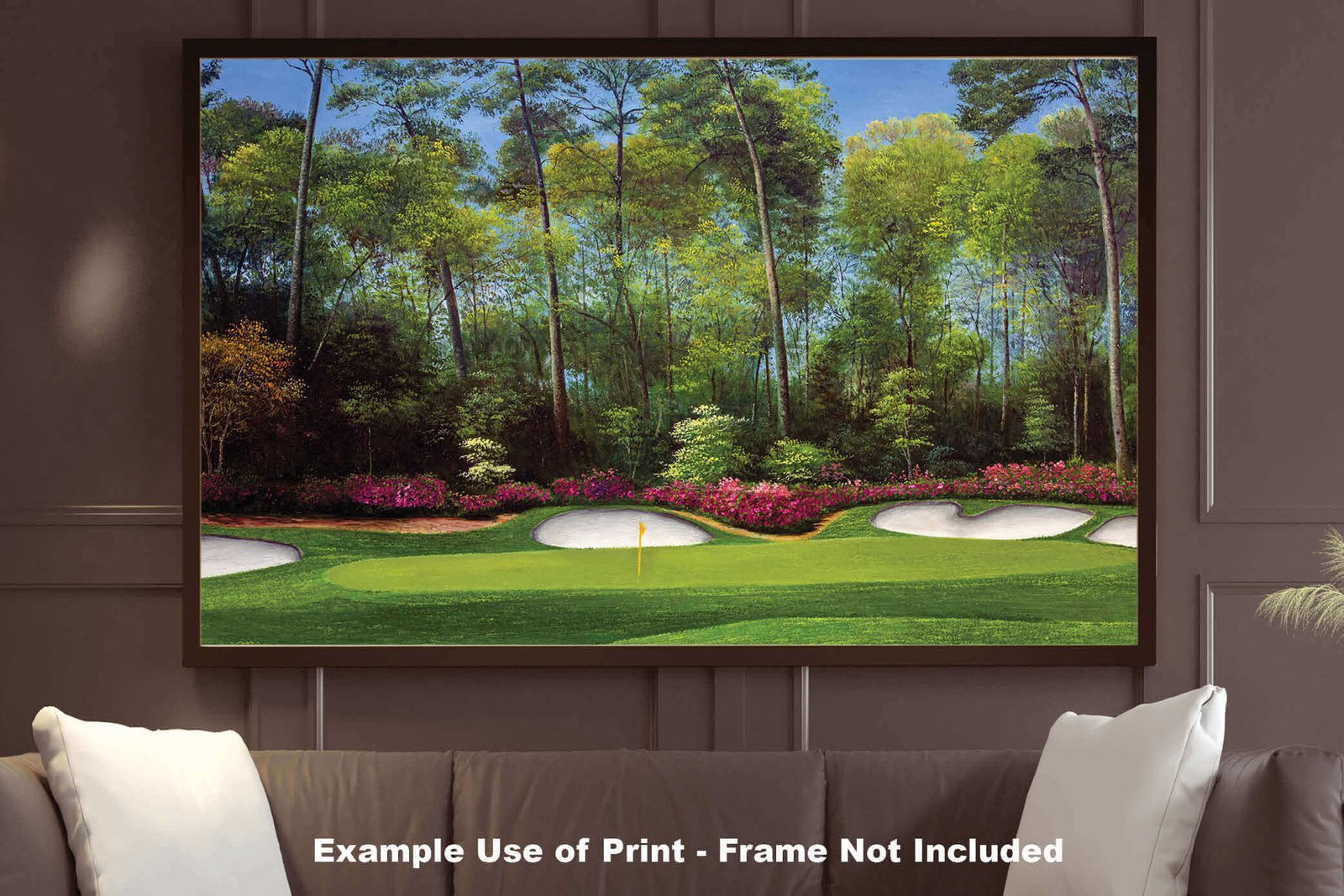 wall art Augusta National Golf Club Hole 13 wall artwork PGA Azalea Masters wall decor 8x10-40x60in Oil Painting Art Print canvas prints wide wood frame with mat art example on gray wall image poster picture photograph photo fine art print wall hanging.
