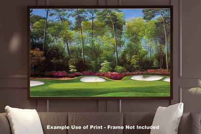 wall art Augusta National Golf Club Hole 13 wall artwork PGA Azalea Masters wall decor 8x10-40x60in Oil Painting Art Print canvas prints wide wood frame with mat art example on gray wall image poster picture photograph photo fine art print wall hanging.