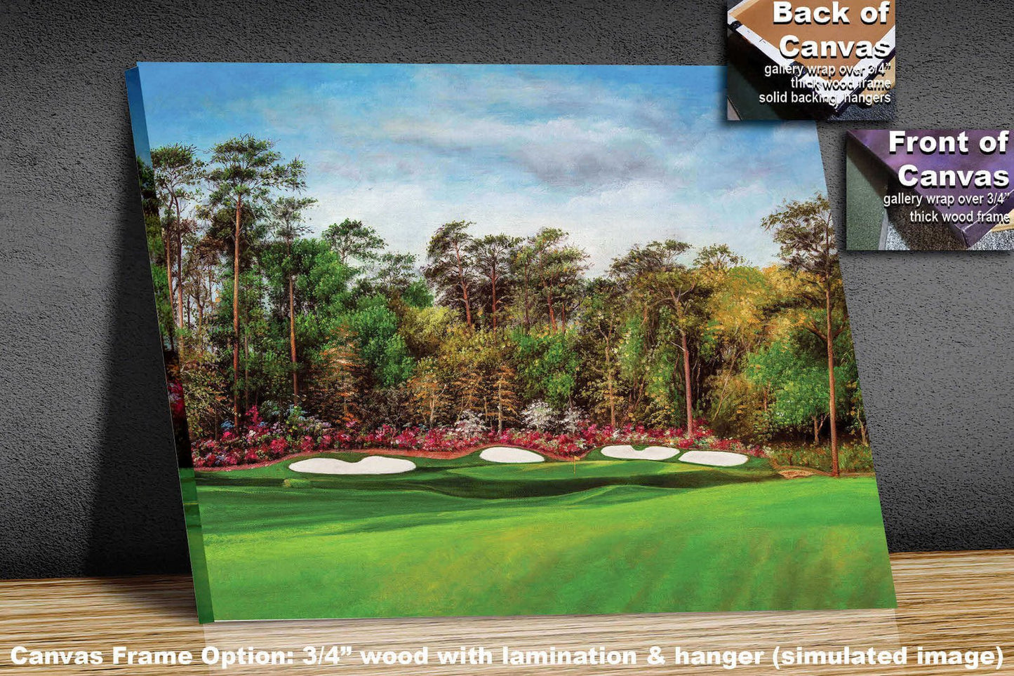 the Masters of Augusta canvas prints Augusta National Golf Club Hole 13 wall art Masters Amen Corner art on wall oil painting art on wall wall artwork Azalea available as canvas rolled polyester or standard cotton canvas roll mailed in a heavy duty cardboard tube image poster picture photograph photo fine art print wall hanging.