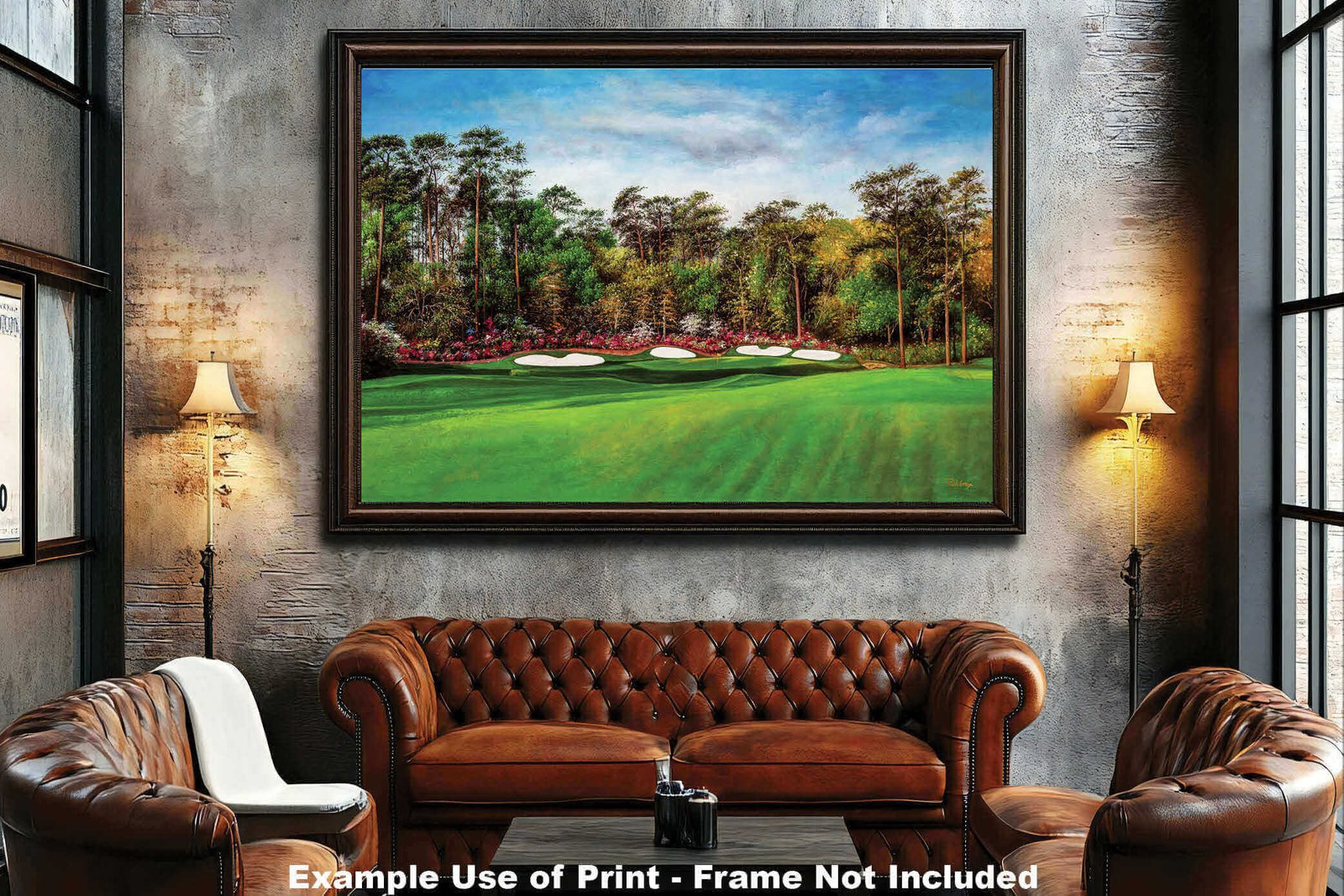 canvas prints Augusta National the Masters of Augusta wall art Golf Club Hole 13 Masters Amen Corner Azalea art on wall wall artwork oil painting 8x10-40x60in Oil Painting Art Print living room with mat and framed art example on the wall above the sofa image poster picture photograph photo fine art print wall hanging.