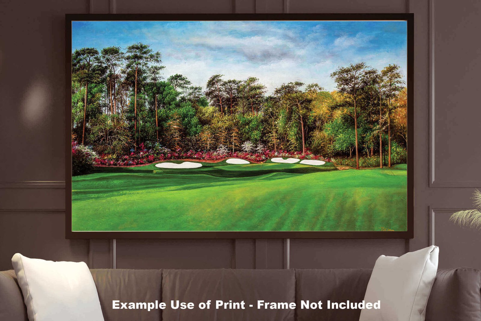wall art Augusta National Golf Club Hole 13 art on wall the Masters of Augusta Azalea Masters Amen Corner art print 8x10-40x60in Oil Painting Art Print canvas prints wide wood frame with mat art example on gray wall image poster picture photograph photo fine art print wall hanging.