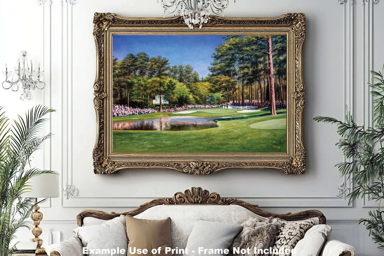 painting print Golf Club Course Hole 16 Augusta National wall art Augusta US The Masters Of Augusta Redbud canvas frame gallery wrapped stretched over 3/4 inch wood frame rigid backing semi-gloss lamination wall picture photograph photo fine art print wall hanging.
