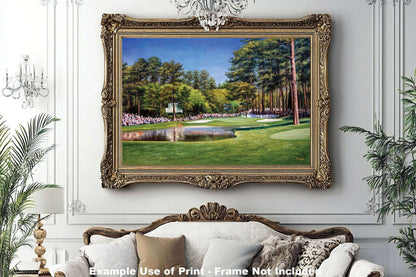 painting print Golf Club Course Hole 16 Augusta National wall art Augusta US The Masters Of Augusta Redbud canvas frame gallery wrapped stretched over 3/4 inch wood frame rigid backing semi-gloss lamination wall picture photograph photo fine art print wall hanging.