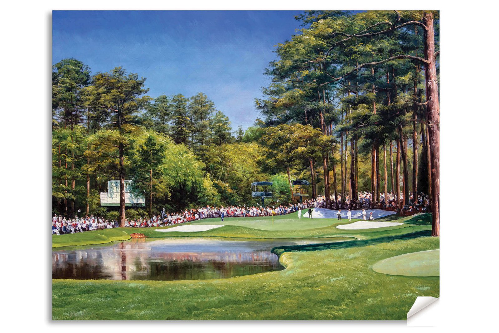 painting print Golf Club Course Hole 16 Augusta National wall art Augusta US The Masters Of Augusta Redbud canvas frame gallery wrapped stretched over 3/4 inch wood frame rigid backing semi-gloss lamination leaning against wall picture photograph photo fine art print wall hanging.