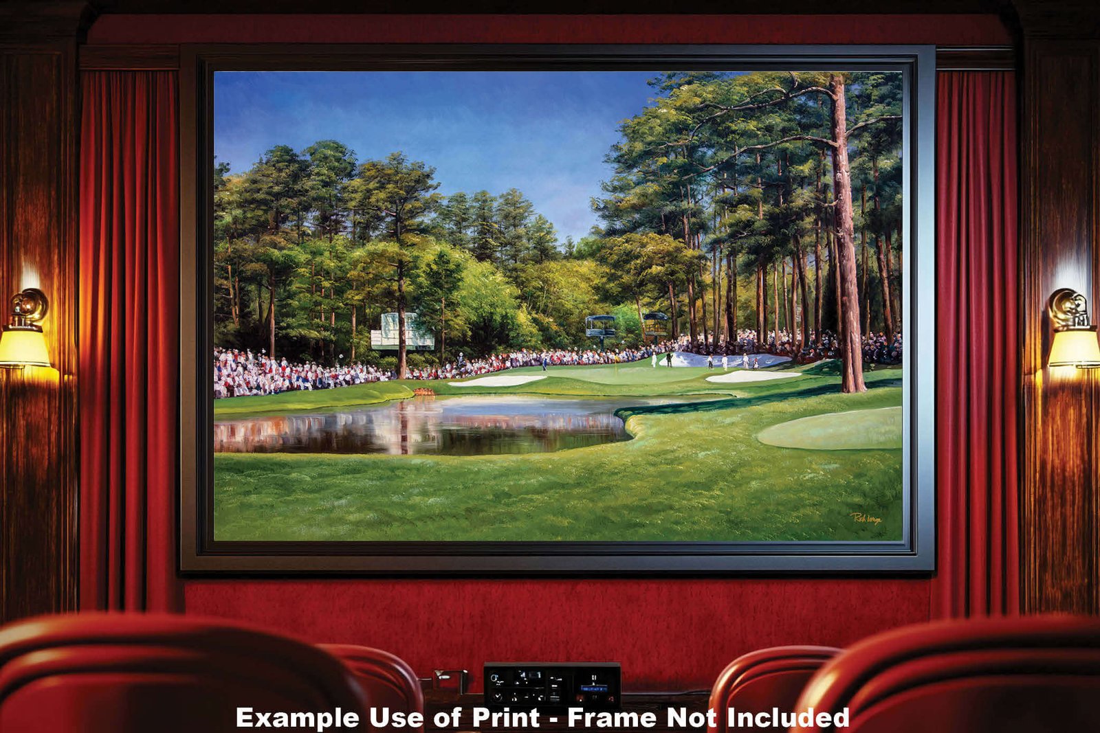 Augusta US Golf Club Course Hole 16 Augusta National The Masters Of Augusta Redbud lithograph oil painting giclee 8x10-40x60in Oil Painting Art Print framed art example on the wall image poster picture photograph photo fine art print wall hanging.
