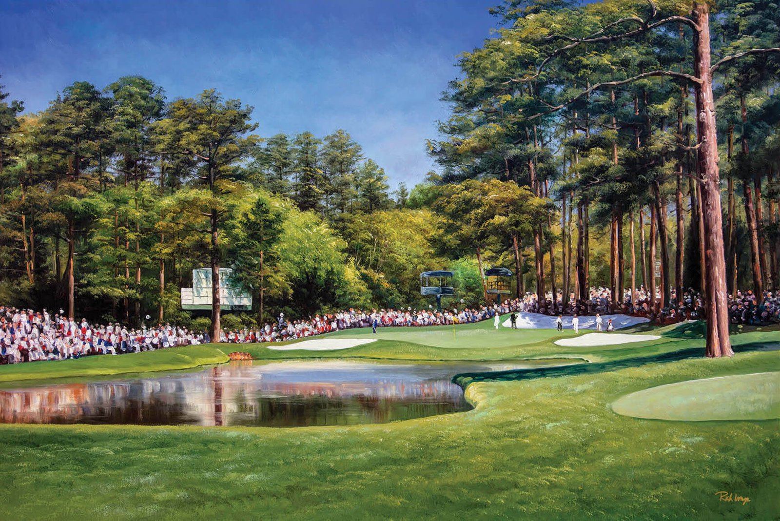 canvas prints Augusta National Golf Club Course Hole 16 wall art Augusta US The Masters Of Augusta painting print Redbud 8x10-40x60in Oil Painting Art Print painting print art on wall lithograph matte paper poster picture photograph photo fine art print for wall hanging.