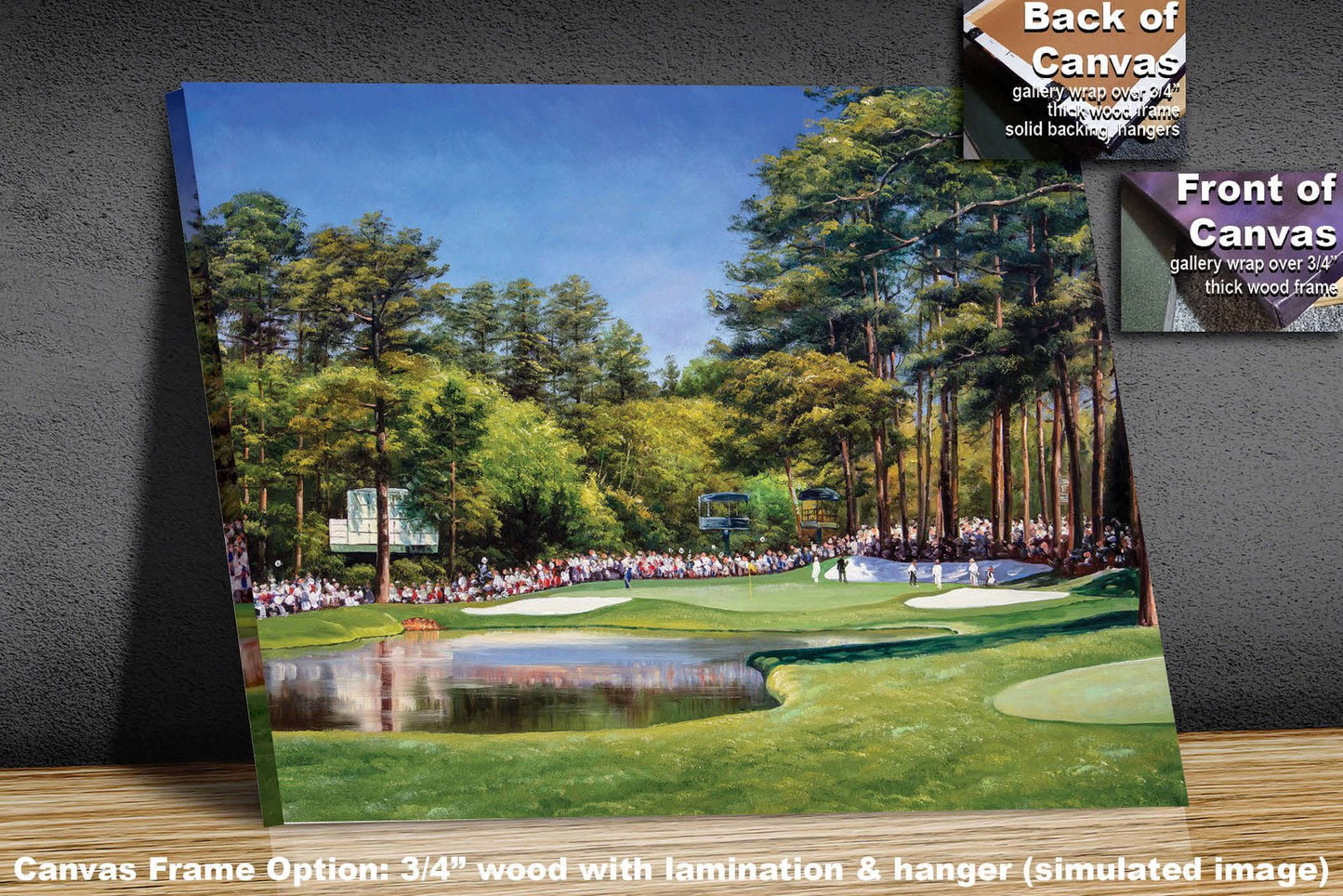 Augusta US canvas prints Augusta National Golf Club Course Hole 16 wall art The Masters Of Augusta painting print oil painting painting print art on wall Redbud available as canvas rolled polyester or standard cotton canvas roll mailed in a heavy duty cardboard tube image poster picture photograph photo fine art print wall hanging.