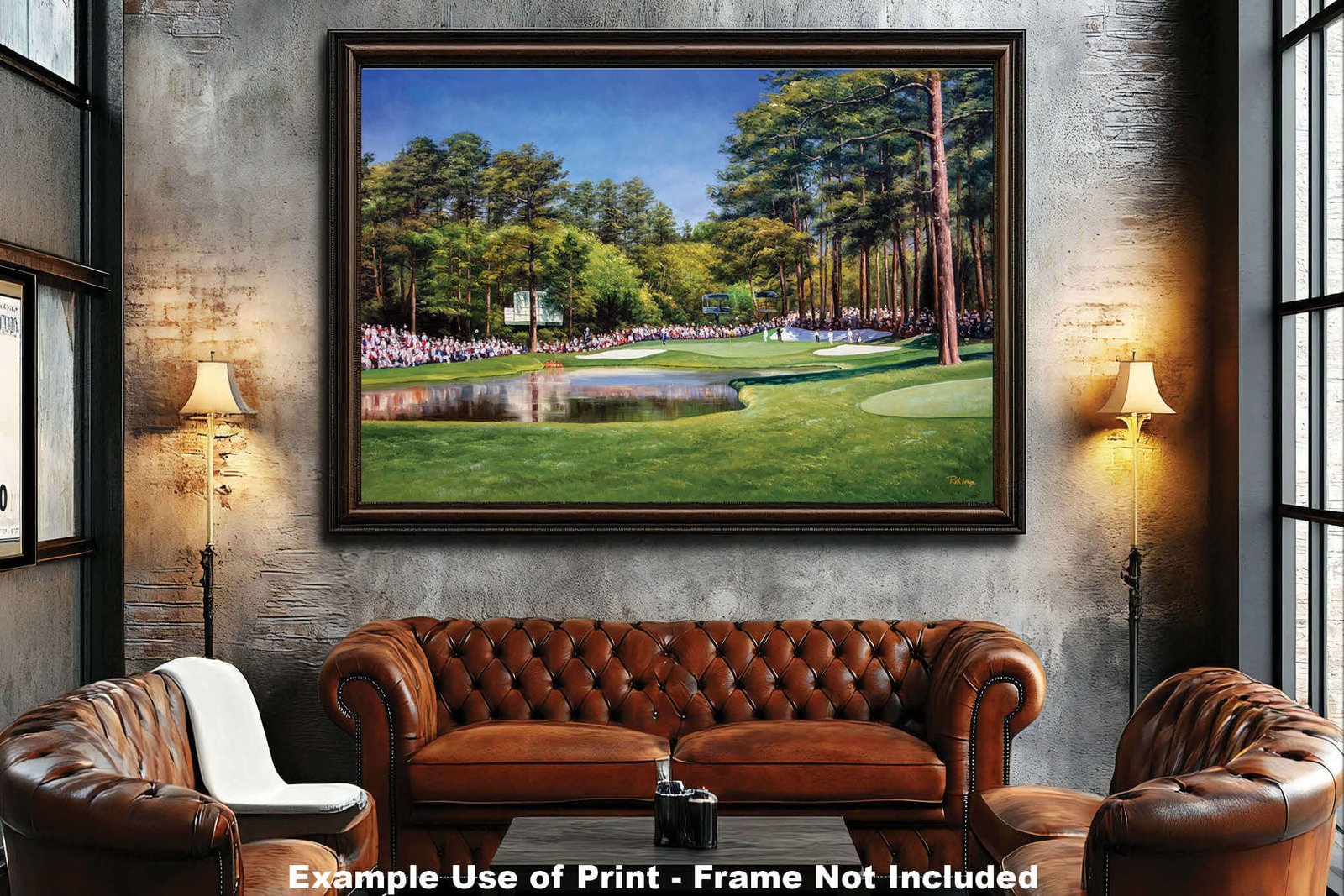 canvas prints Augusta National Augusta US wall art Golf Club Course Hole 16 The Masters Of Augusta Redbud painting print art on wall oil painting 8x10-40x60in Oil Painting Art Print living room with mat and framed art example on the wall above the sofa image poster picture photograph photo fine art print wall hanging.