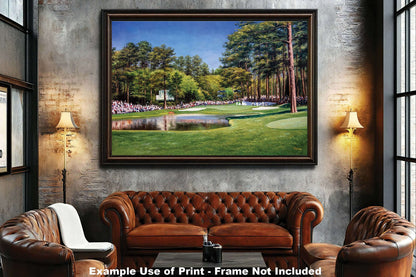 canvas prints Augusta National Augusta US wall art Golf Club Course Hole 16 The Masters Of Augusta Redbud painting print art on wall oil painting 8x10-40x60in Oil Painting Art Print living room with mat and framed art example on the wall above the sofa image poster picture photograph photo fine art print wall hanging.