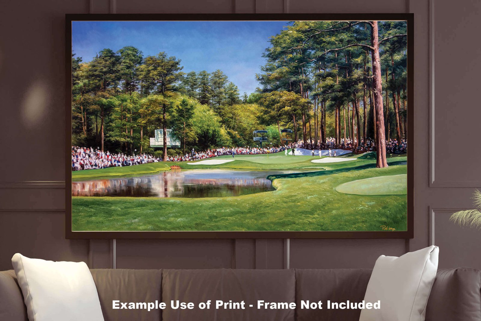 wall art Augusta National Golf Club Course Hole 16 painting print Augusta US Redbud The Masters Of Augusta wall artwork 8x10-40x60in Oil Painting Art Print canvas prints wide wood frame with mat art example on gray wall image poster picture photograph photo fine art print wall hanging.