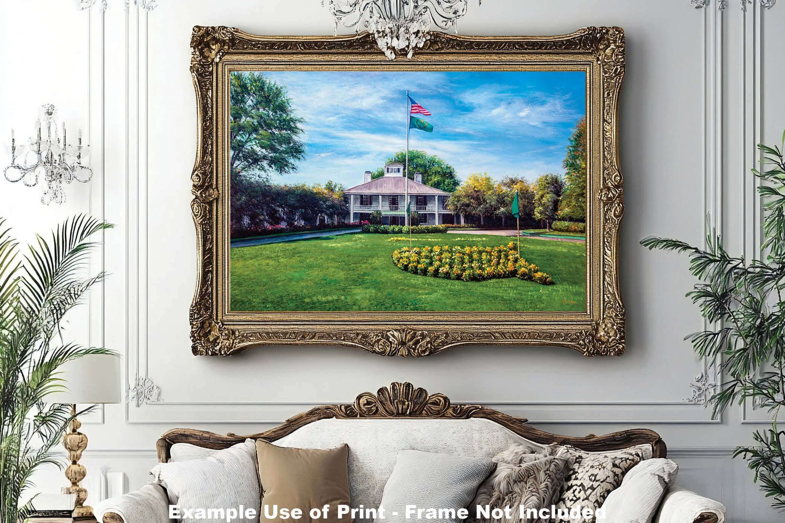 painting print Golf Course Augusta National wall art PGA Golf Canvas Prints the Masters of Augusta Clubhouse Club House Oil Painting Art Print canvas frame gallery wrapped stretched over 3/4 inch wood frame rigid backing semi-gloss lamination wall picture photograph photo fine art print wall hanging.