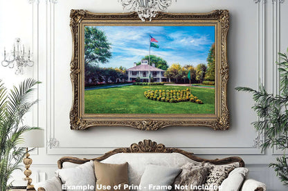 painting print Golf Course Augusta National wall art PGA Golf Canvas Prints the Masters of Augusta Clubhouse Club House Oil Painting Art Print canvas frame gallery wrapped stretched over 3/4 inch wood frame rigid backing semi-gloss lamination wall picture photograph photo fine art print wall hanging.