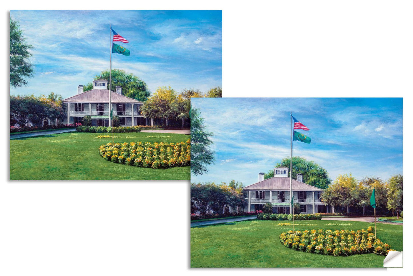 canvas prints Golf Course Augusta National wall art PGA Golf Canvas Prints the Masters of Augusta Clubhouse Club House Oil Painting Art Print canvas frame gallery wrapped stretched over 3/4 inch wood frame rigid backing semi-gloss lamination wall picture photograph photo fine art print wall hanging.