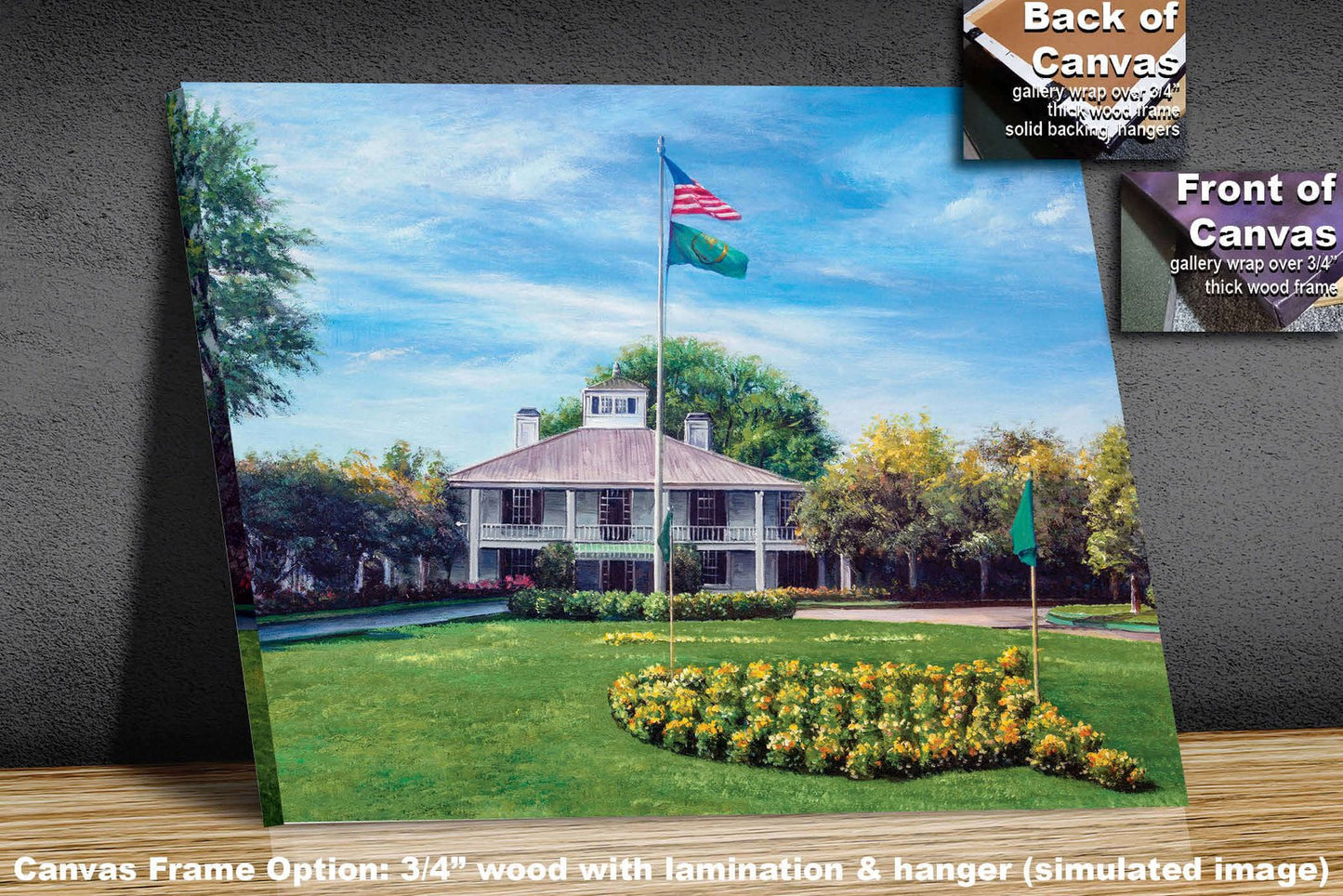 PGA Golf Canvas Prints canvas prints Augusta National Golf Course wall art the Masters of Augusta painting print oil painting painting print art on wall Clubhouse Club House Oil Painting Art Print available as canvas rolled polyester or standard cotton canvas roll mailed in a heavy duty cardboard tube image poster picture photograph photo fine art print wall hanging.