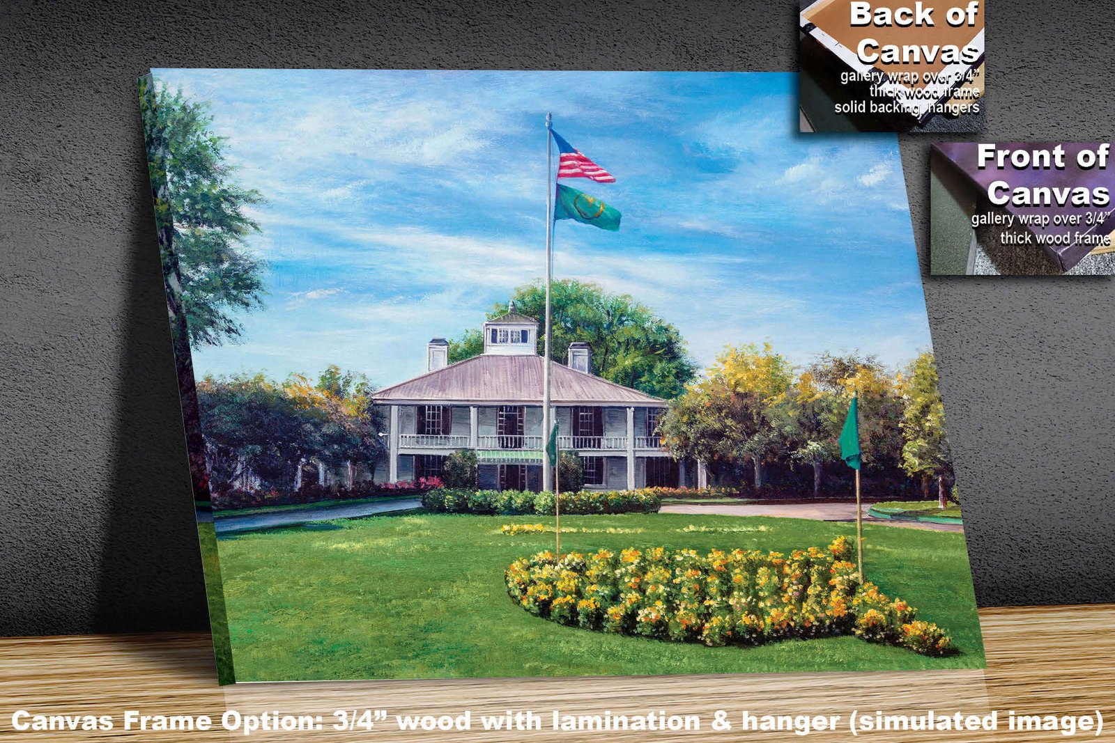 PGA Golf Canvas Prints canvas prints Augusta National Golf Course wall art the Masters of Augusta painting print oil painting painting print art on wall Clubhouse Club House Oil Painting Art Print available as canvas rolled polyester or standard cotton canvas roll mailed in a heavy duty cardboard tube image poster picture photograph photo fine art print wall hanging.