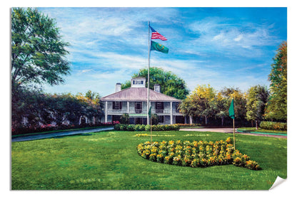 PGA Golf Canvas Prints the Masters of Augusta Augusta National Golf Course canvas prints Clubhouse Club House Oil Painting Art Print canvas frame displayed on the wall with gallery wrapped stretched over 3/4 inch wood frame rigid backing semi-gloss lamination picture photograph photo fine art print wall hanging.