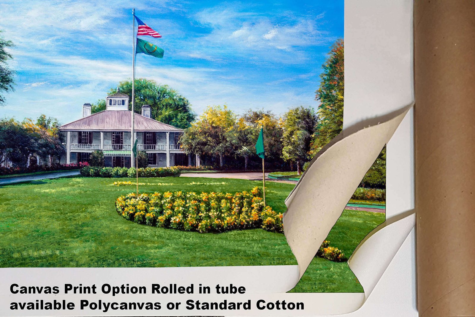 PGA Golf Canvas Prints painting print Golf Course Augusta National the Masters of Augusta Clubhouse Club House Oil Painting Art Print 8x10-40x60in art on wall giclee canvas prints game room with framed example on the wall image poster picture photograph photo fine art print wall hanging.