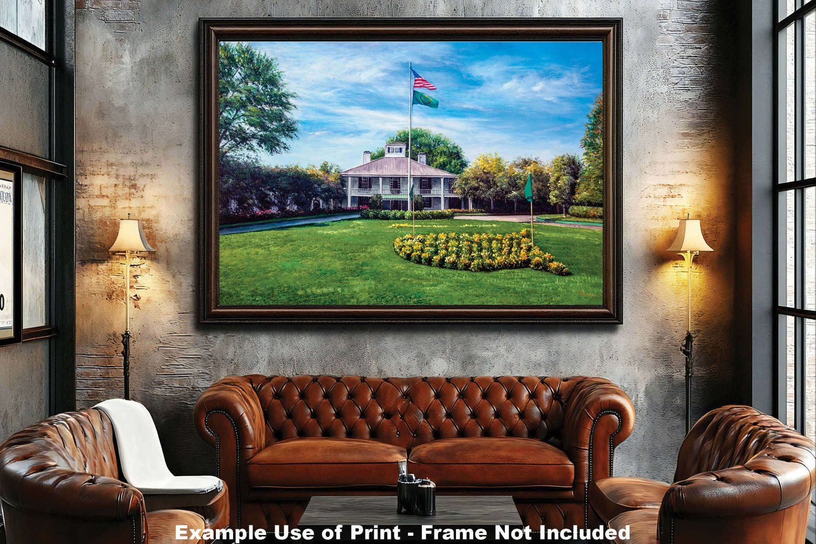 canvas prints Augusta National PGA Golf Canvas Prints wall art Golf Course the Masters of Augusta Clubhouse Club House Oil Painting Art Print painting print art on wall oil painting 8x10-40x60in living room with mat and framed art example on the wall above the sofa image poster picture photograph photo fine art print wall hanging.