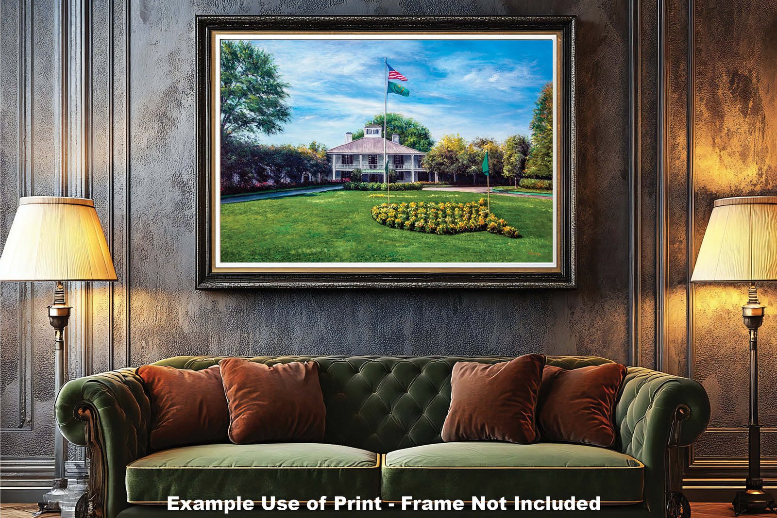 canvas prints Augusta National the Masters of Augusta painting print PGA Golf Canvas Prints Golf Course Clubhouse Club House Oil Painting Art Print 8x10-40x60in lithograph wall decor wall art living room with thin framed picture art example on the wall image poster picture photograph photo fine art print wall hanging.