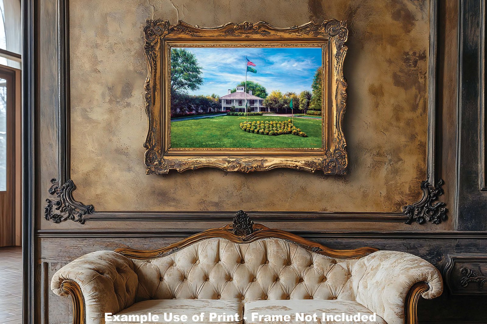 wall artwork Augusta National Golf Course the Masters of Augusta PGA Golf Canvas Prints canvas prints Clubhouse Club House Oil Painting Art Print 8x10-40x60in painting print luxury sitting room with framed art example on the wall image poster picture photograph photo fine art print wall hanging.
