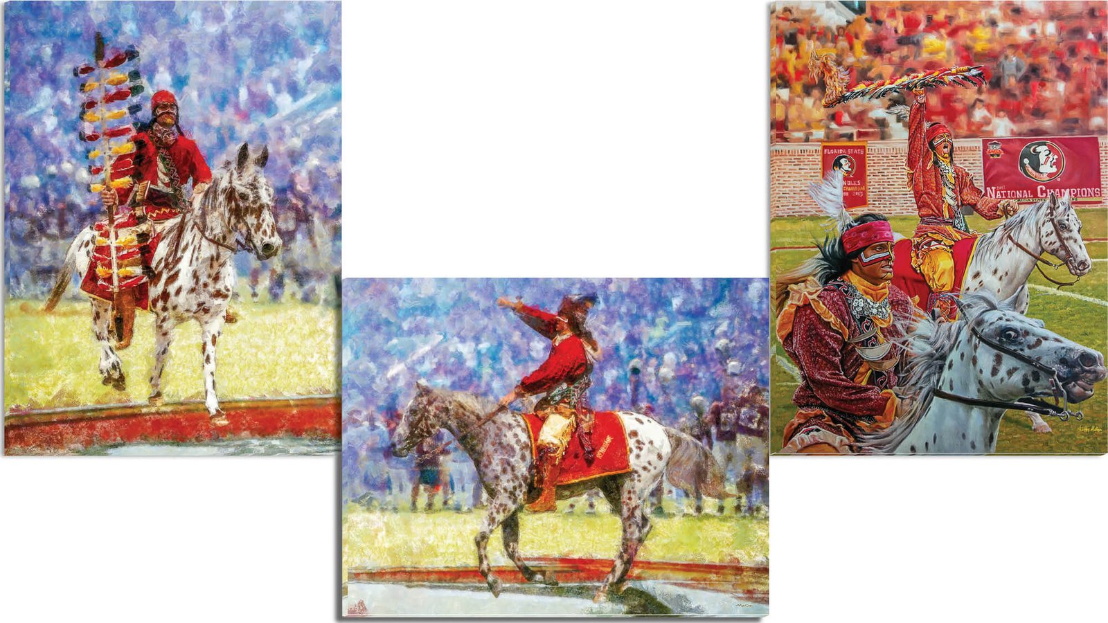 Renegade lithograph artwork FSU Mascot oil painting oil painting Chief Osceola Florida State Seminoles College Football Team FSUchief3combo